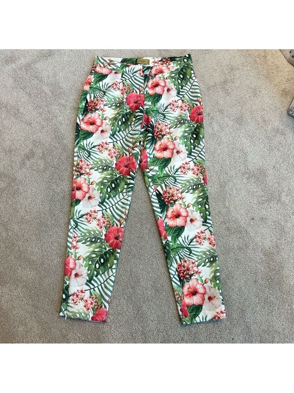 Sacoor Brothers pink green floral flower tropical ankle pants Sz 38 NWT - Picture 3 of 12